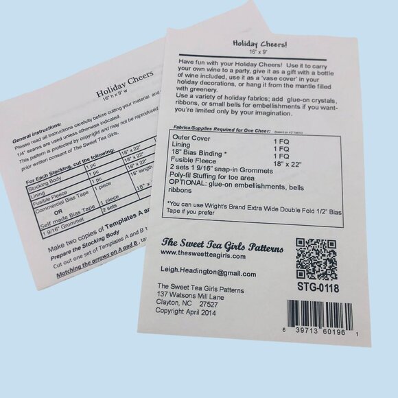 The Sweet Tea Girls Patterns Holiday Cheers Wine Tote Sewing Pattern Uncut - Picture 5 of 5